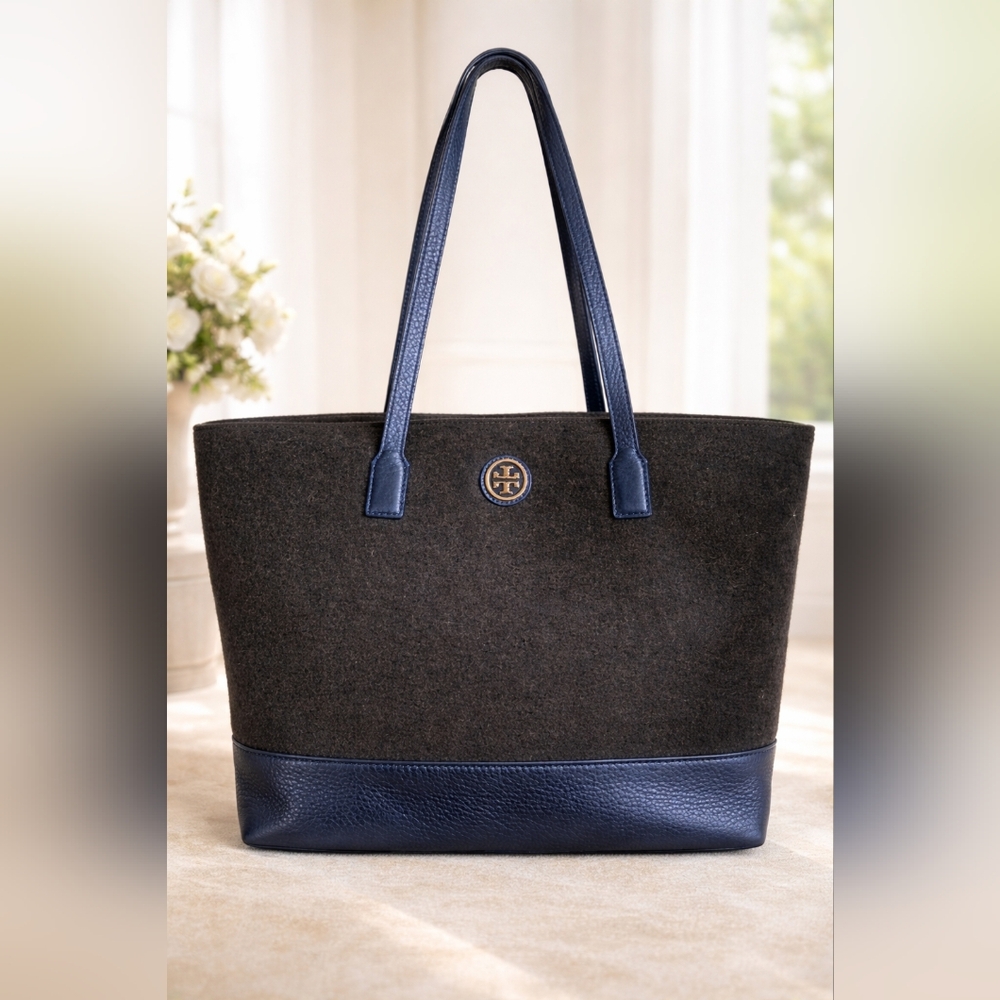 Tory Burch Wool Gray and Blue Tote Bag